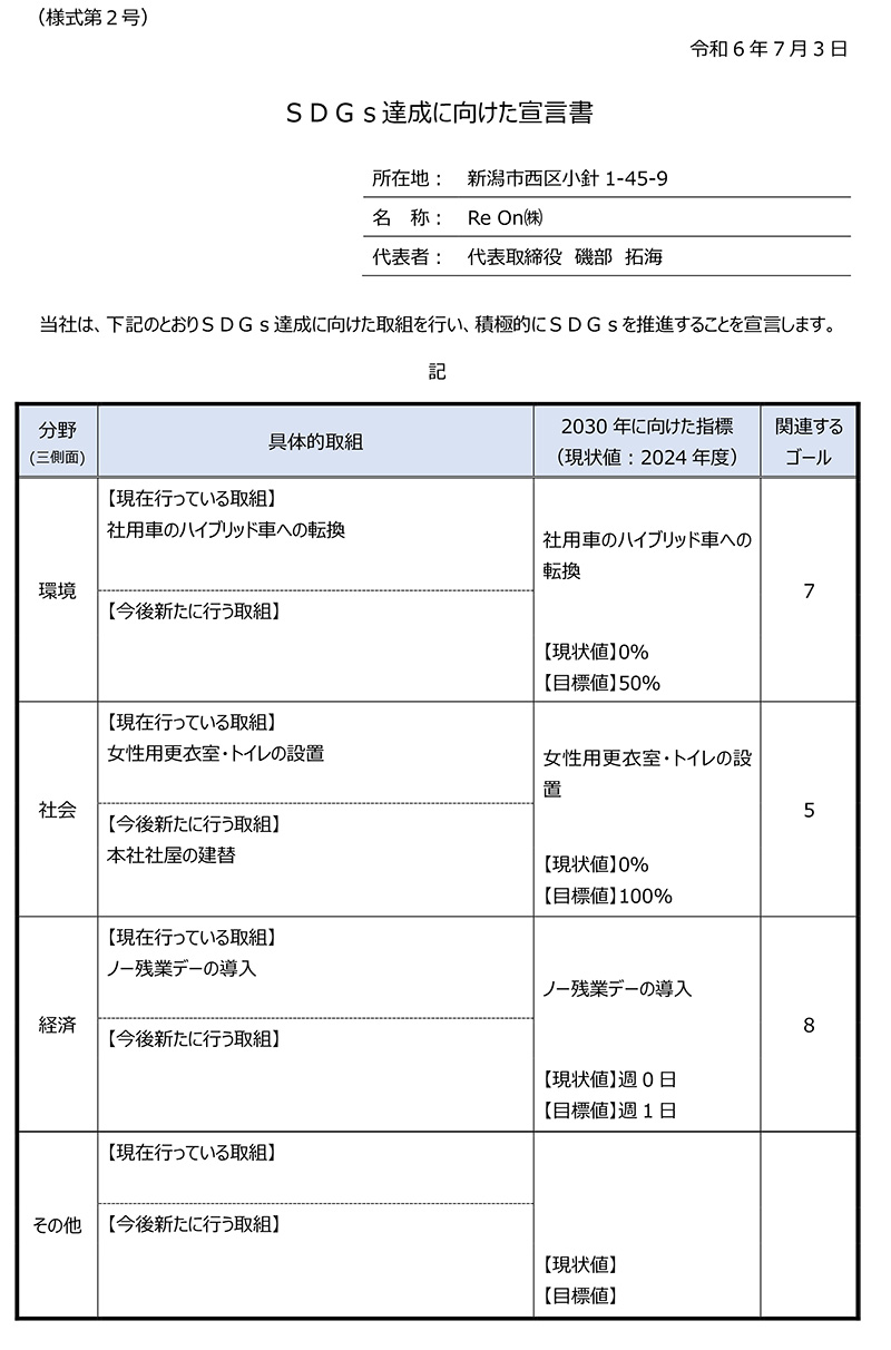 SDGs達成に向けた宣言書